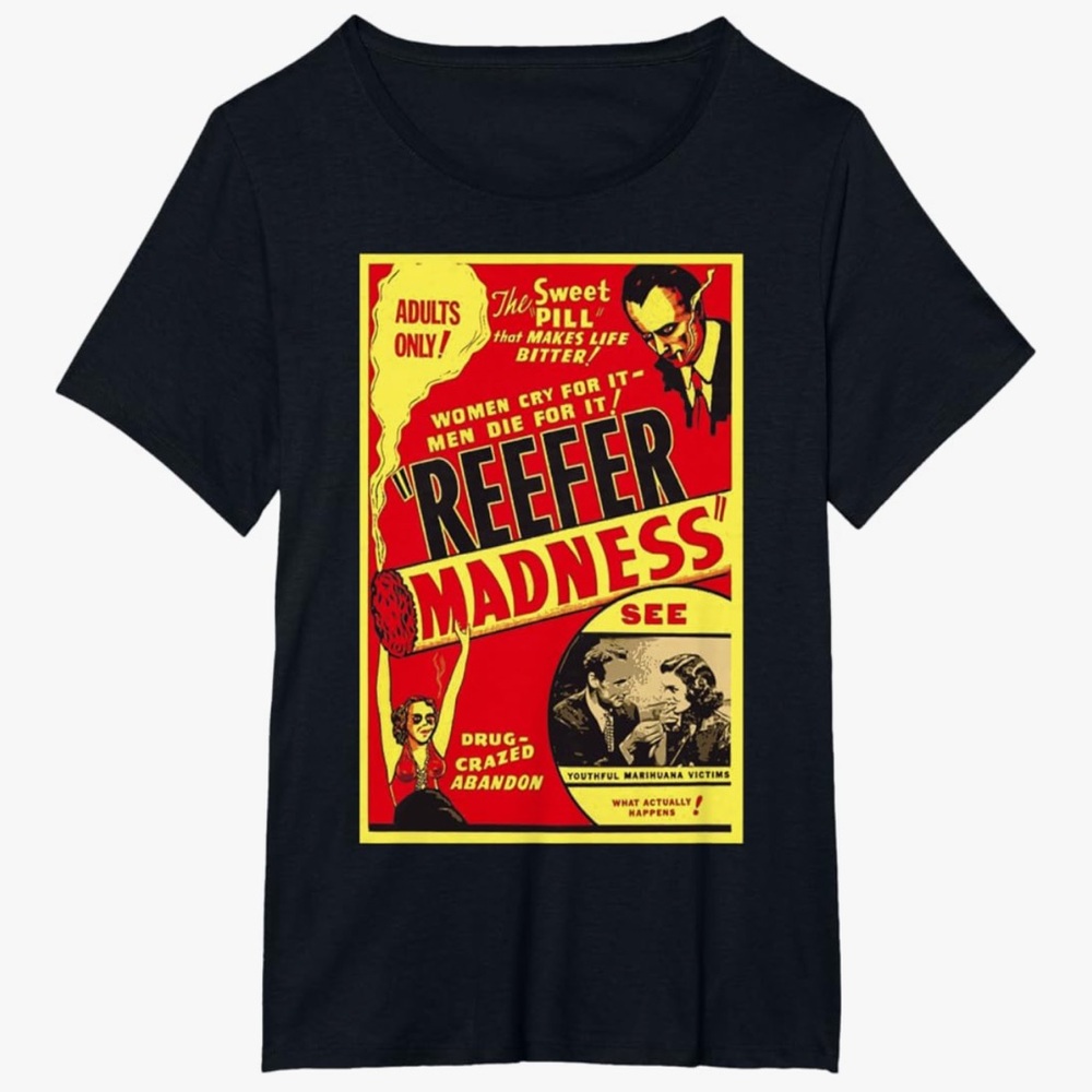 Classic reefer madness drug sweet pill Red tee T shirt funny gag gift club party - Picture 2 of 3